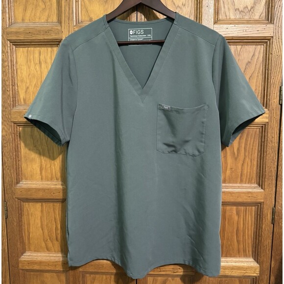 Figs Tops - FIGS Technical Collection Catarina Scrub XXL Spruce Green Chest Pocket V-Neck